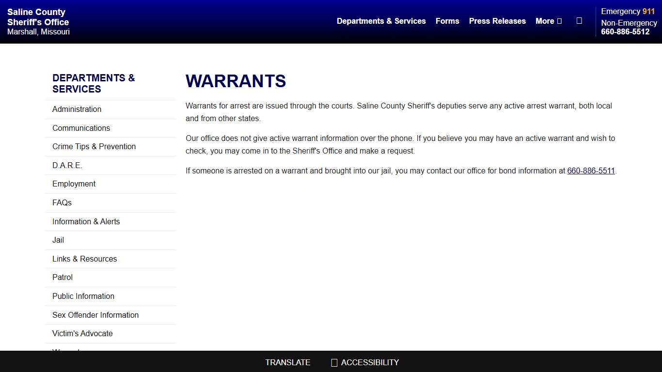 Warrants Saline County Sheriff MO